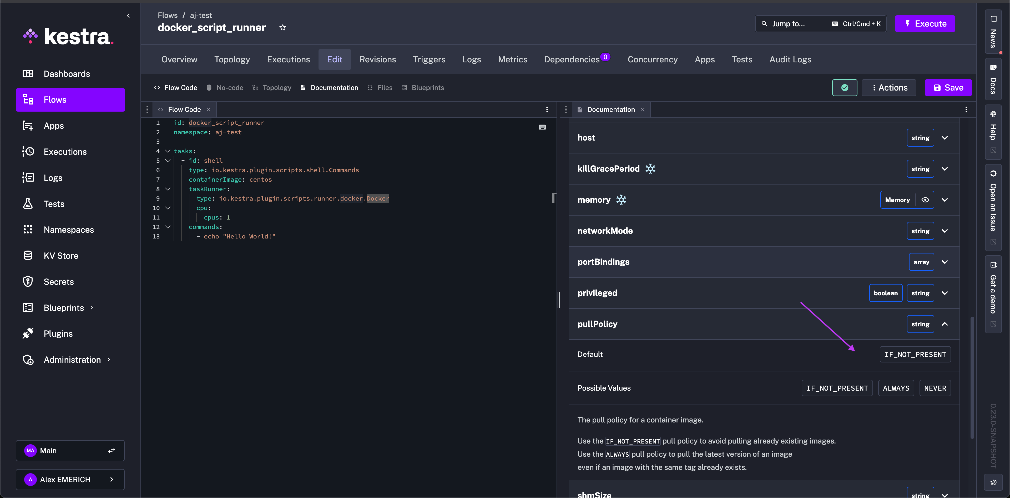 Default Docker Runner Pull Policy