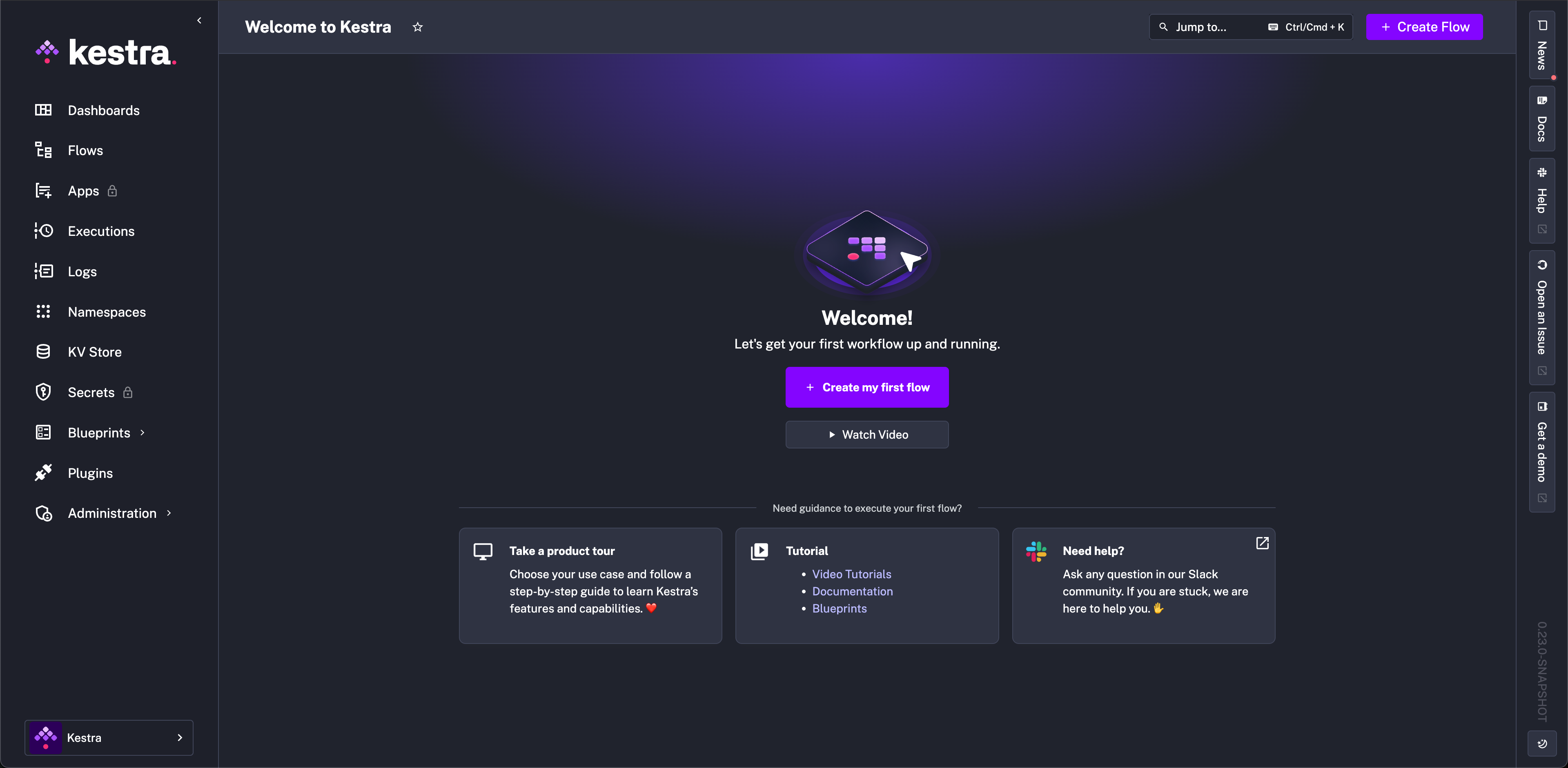 Kestra User Interface Welcome Page