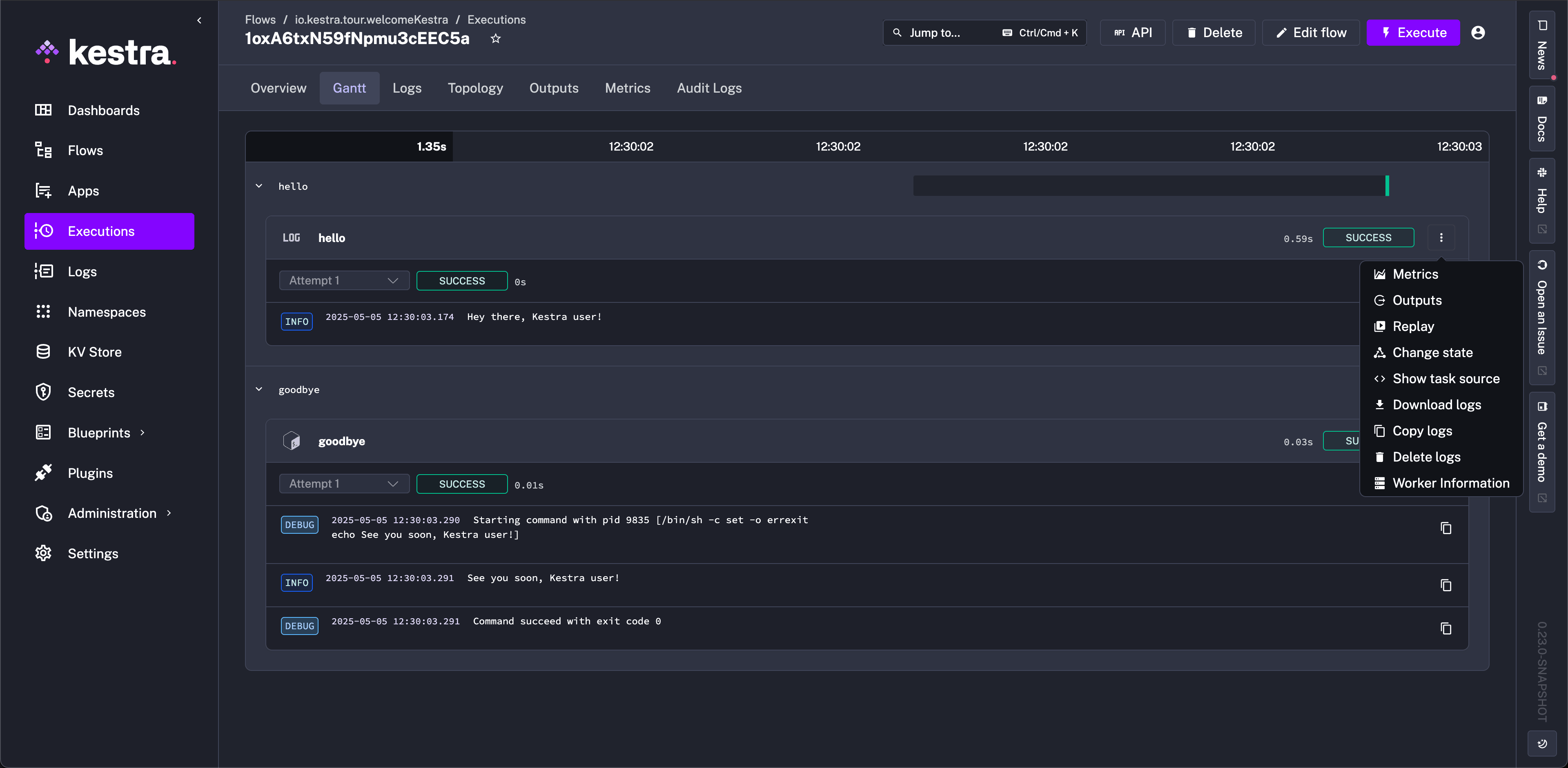 Kestra User Interface Execution Gantt